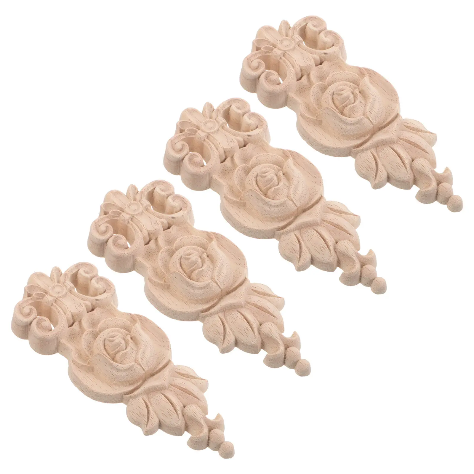 4Pcs Solid Wood Furniture Appliques European Style Carved Corner Onlays for Cabinet Bed Door Window Unpainted
