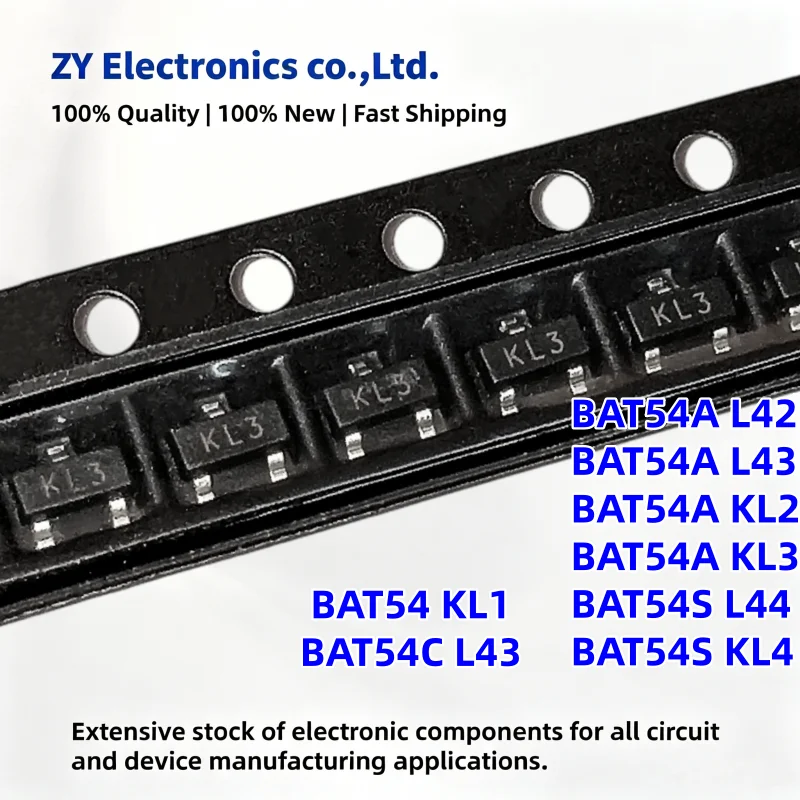 (100Piece) New BAT54 KL1 BAT54S L44 BAT54A KL2 BAT54A L42 BAT54A KL3 BAT54A L43 BAT54C L43 BAT54S KL4 SOT-23 Schottky Diode