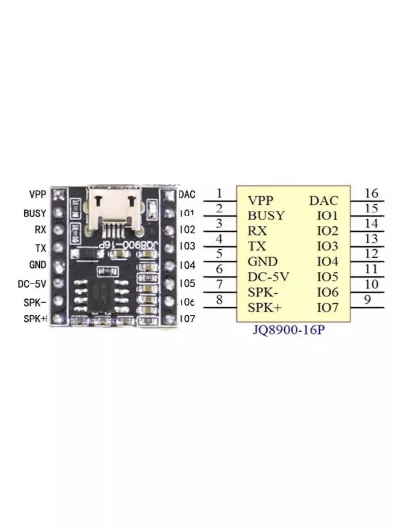 JQ8900-16P Voice module chip customized music intelligent voice broadcast USB serial port MP3 recognition module JQ8900-16P