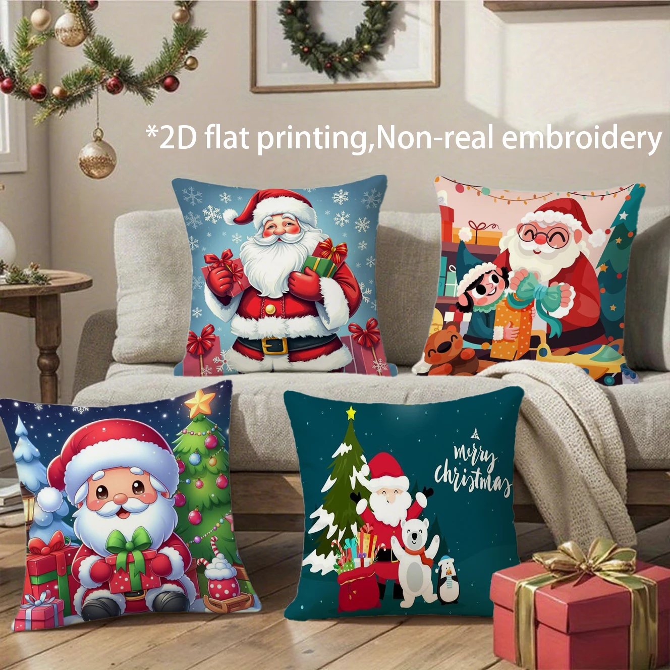 Christmas Santa Throw Pillow Covers Pattern Cushion Cover Suitable for Sofa Bedroom Car Pillow Cover