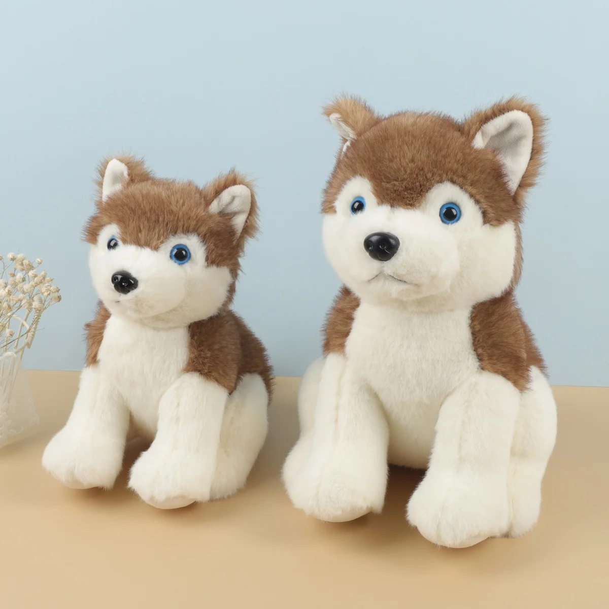 Symulowana pluszowa lalka husky, brązowo-szara lalka husky, kreskówkowa anime, urocza poduszka dekoracyjna, prezent świąteczny dla dzieci.