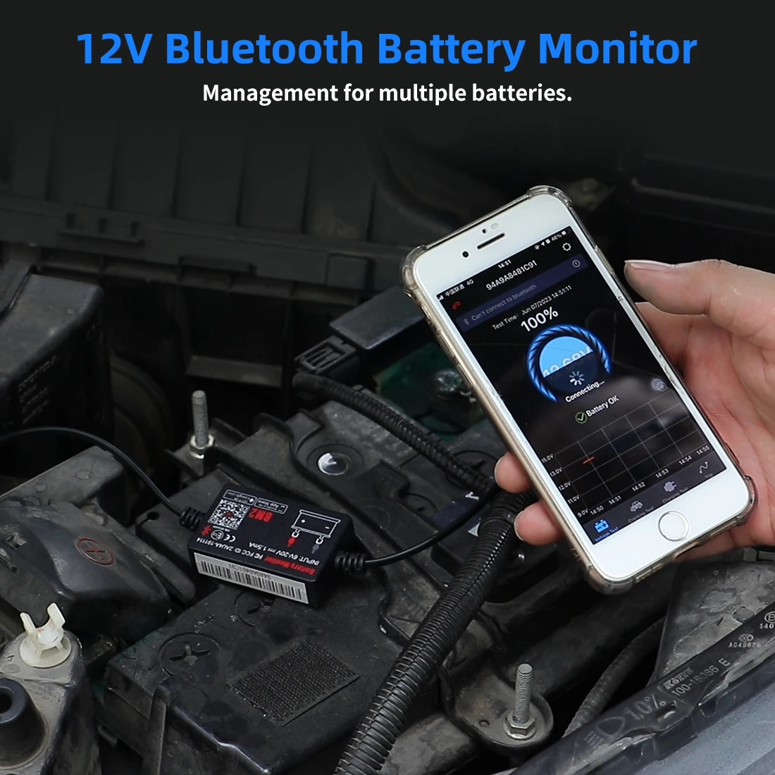 QUICKLYNKS BM2 12V Car Battery Monitor Voltage Test Lead-acid Battery Tester Trip Reccord Car Diagnostic Tool for IOS/Andrio