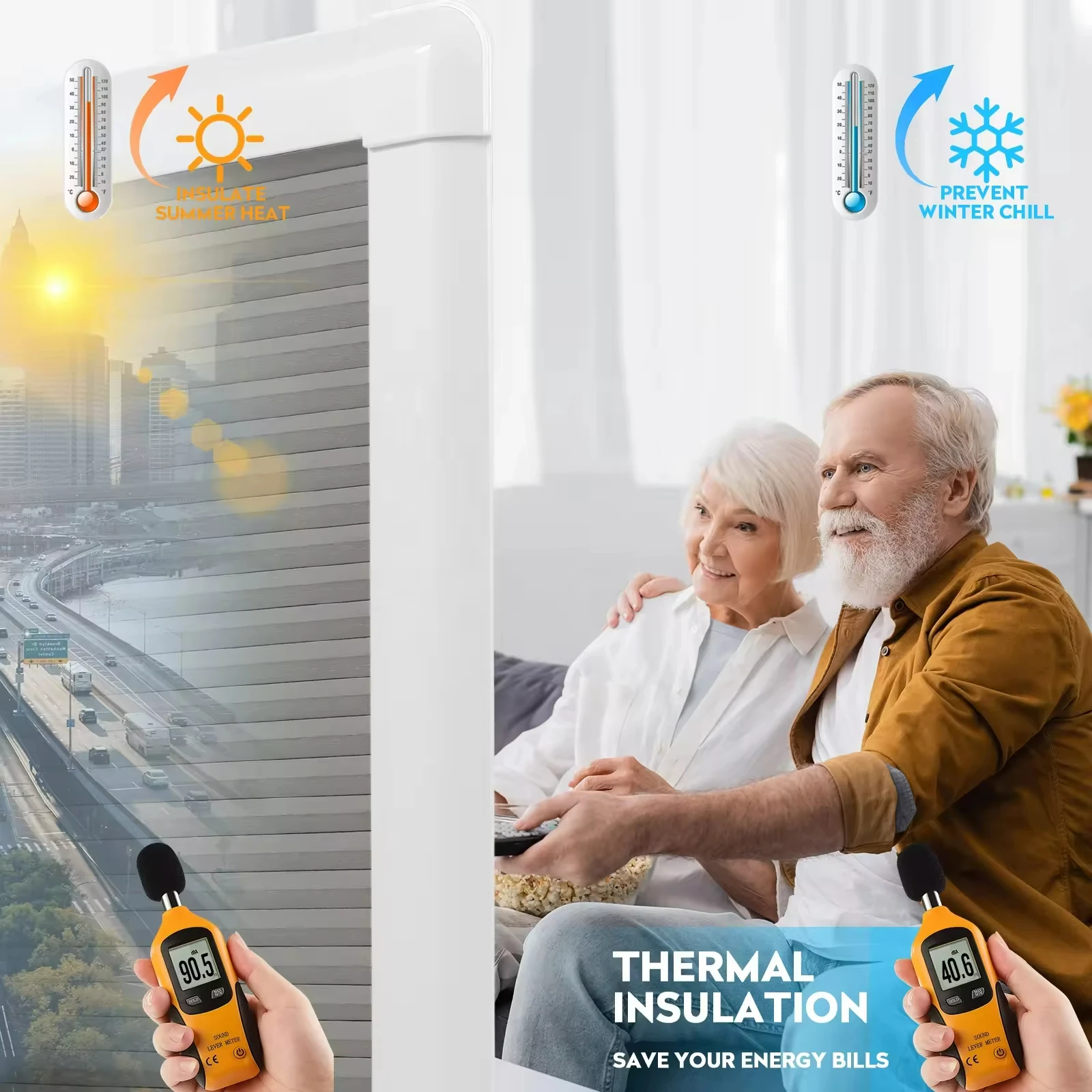 Blackout Add On Blinds Thermal Insulation Cellular Shades for French Doors,Custom Size Recessed Mount.Honeycomb