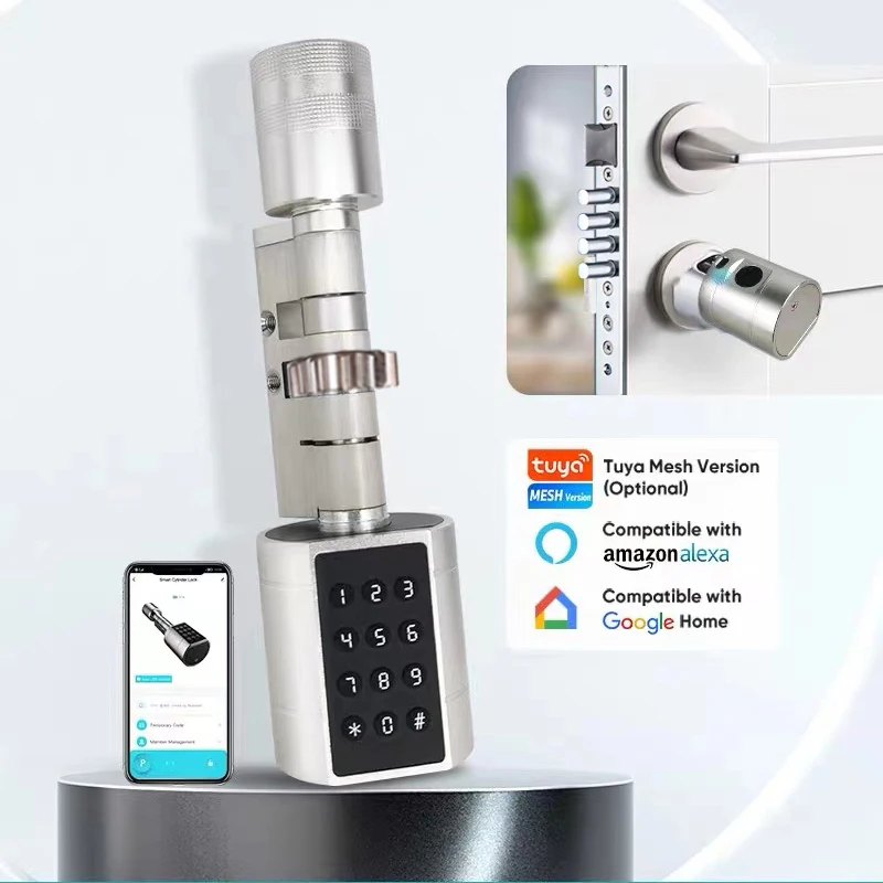 Israel-only Tuya APP Fingerprint Cylinder Electronic Smart Door Lock Digital Keypad Code Key Card Remote Control Home Apartment