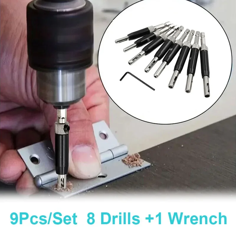 

9Pcs/Set Hexagonal Handle Opening Hole Woodworking Drill Set Door and Window Hinge Hole Opener Accurate Positioning Tool