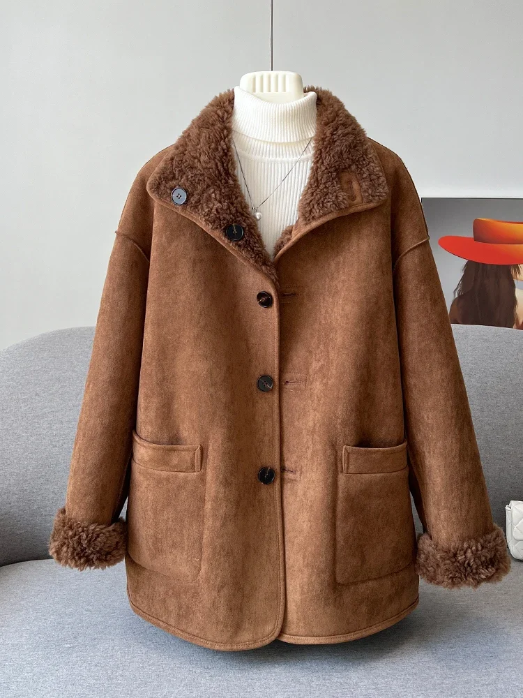 

Wearing A Lamb Wool Coat on Both Sides, Women's Suede Fur Integrated, Loose and Lazy, Long Fur Coat in The Wind