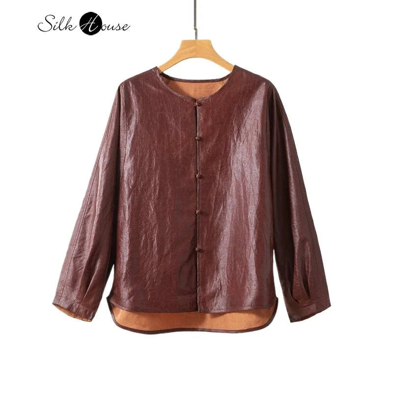 

2025 Women's Fashion Early Autumn New 100% Natural Mulberry Silk Fragrant Cloud Yarn Single Breasted Loose Long Sleeves Coat