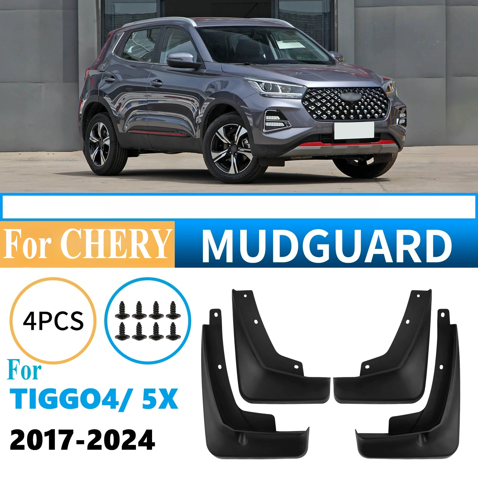 

For Chery Tiggo 4 5X 2017-2024 4Pcs Front & Rear Mud Flaps Car Mudguards Splash Guards Auto Exterior Tire Protective Accessories