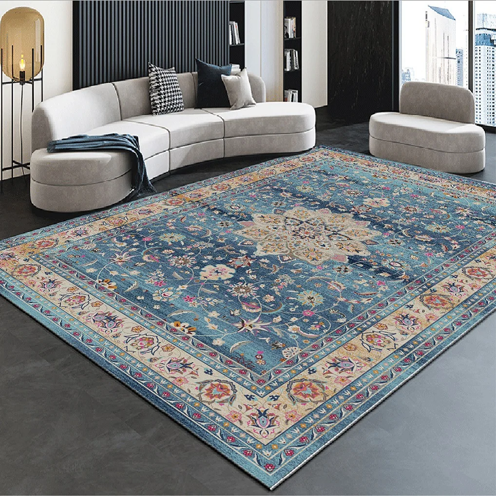 American Carpet Living Room Turkey Tapis Vintage Blue Lounge Rug Bedroom Carpet Decoration Home Soft Persian Carpets