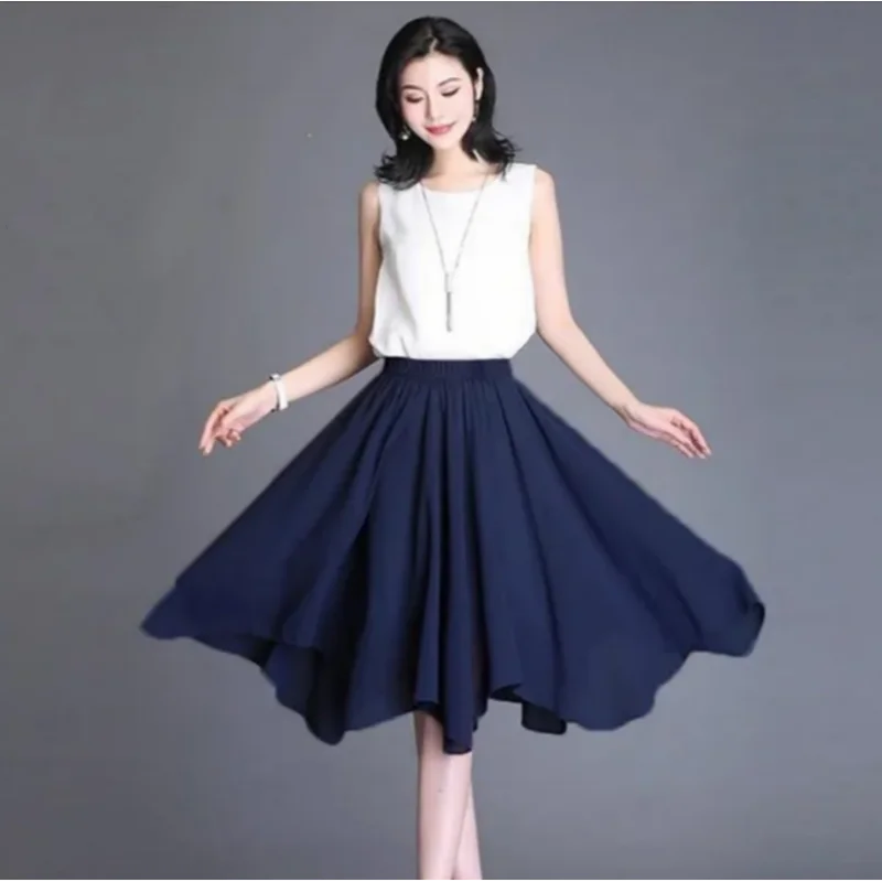 أسود وردي أزرق أرجواني المرأة مرونة عالية الخصر كشكش التنانير غير المتماثلة ، حجم كبير الحلو مثير الشيفون مكتب التنانير حجم كبير