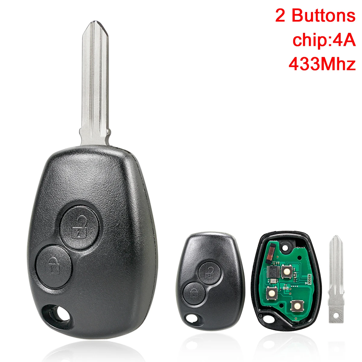 

2 Buttons 433MHz Keyless Smart Remote Car Key Fob with 4D67 Chip Fit for Renault / Trafic / Sandero / Logan Symbol Dacia Duster