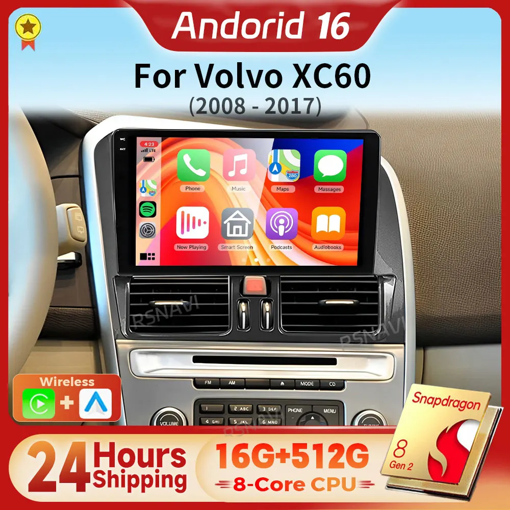 Rádio Multimídia Automotivo Android 16 Carplay para Volvo XC60 (2008-2017) com DSP, GPS e Envio em 24 Horas