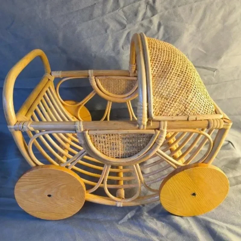 Baby Retro Rattan Basket Round Container Chair Newborn Photography Props Bebe Boy Girl Posing Bed Background Shooting Accessori