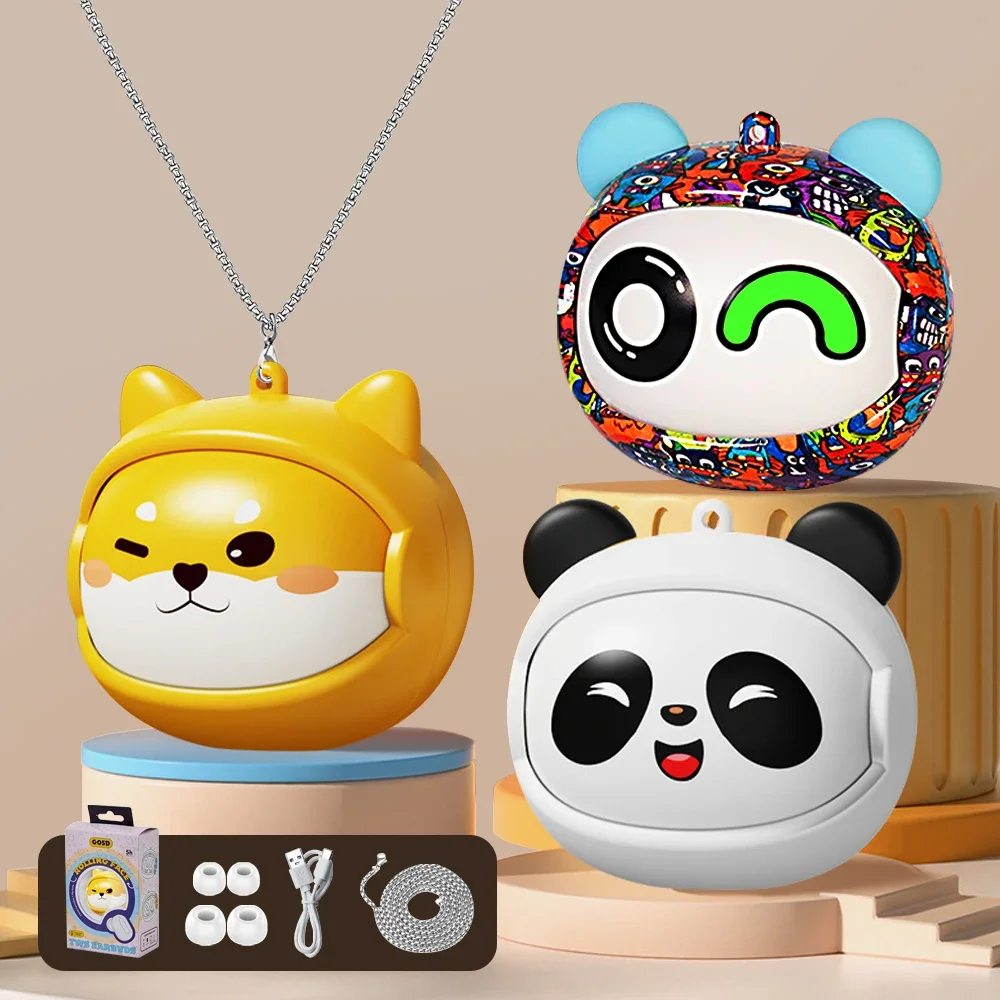 

Rotating Cute Gaming Earphones Wireless Bluetooth Stereo In Ear Touch Control Hanging Chain with Microphone Magic Face Changing