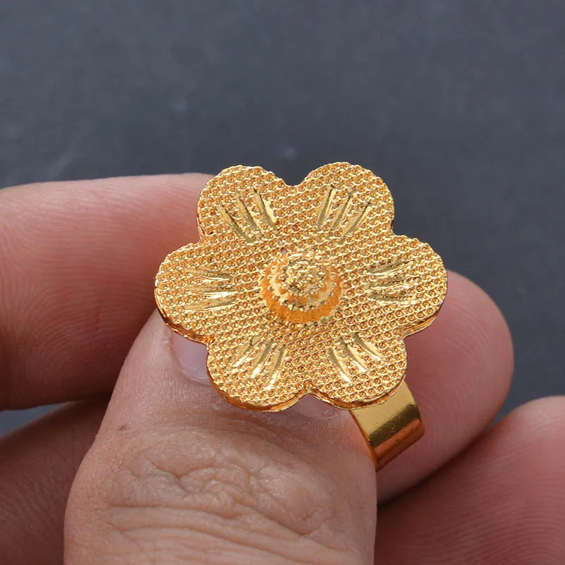 Ethiopian Gold color Flower Ring for Women/Teenage Girls Gold Color Charm Party Jewelry African Arab Items image 5