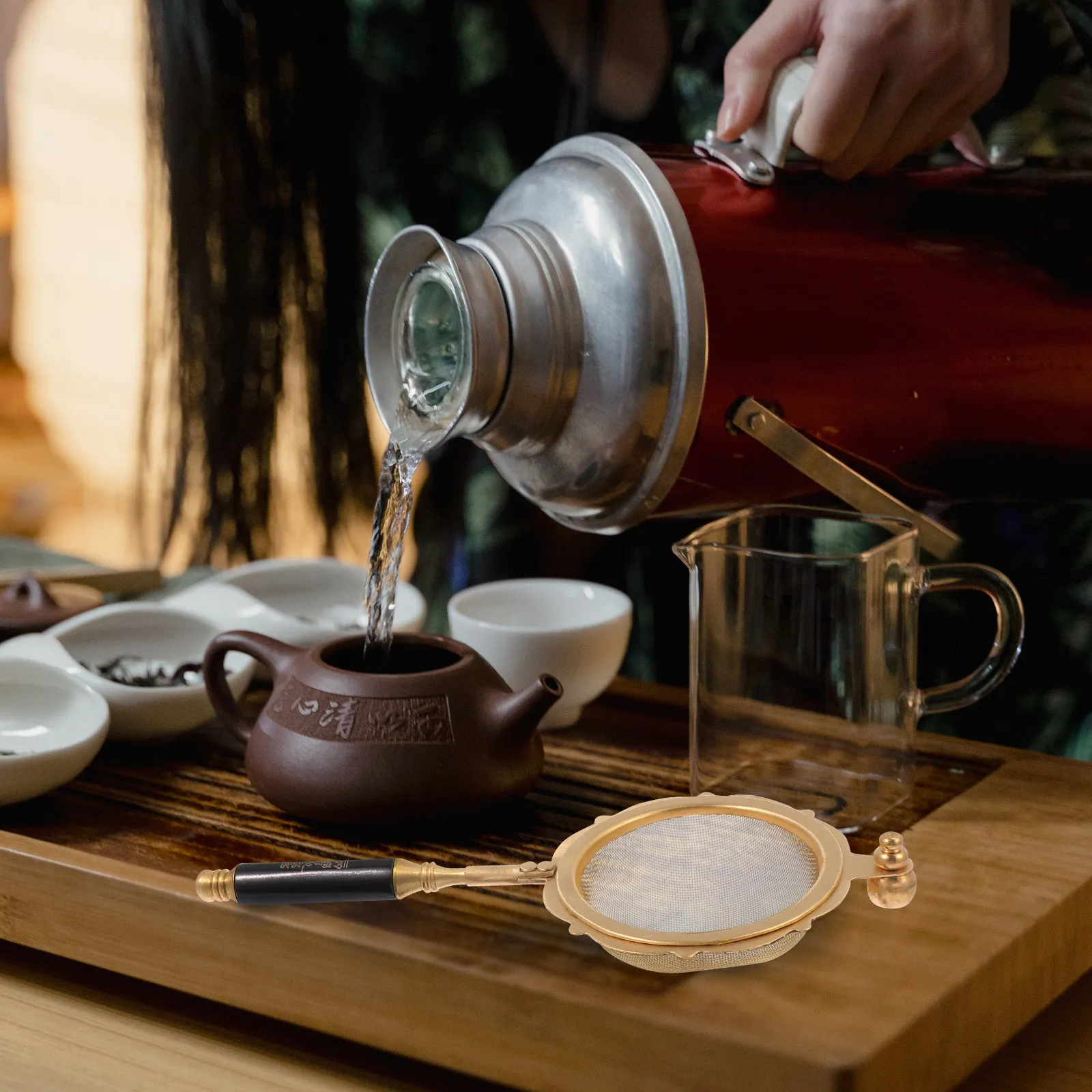 1Pcs Home Tea Strainer Fine Mesh Filter Strong Copper Build Comfortable Handle Efficient Tea Leaves Separator for Family and