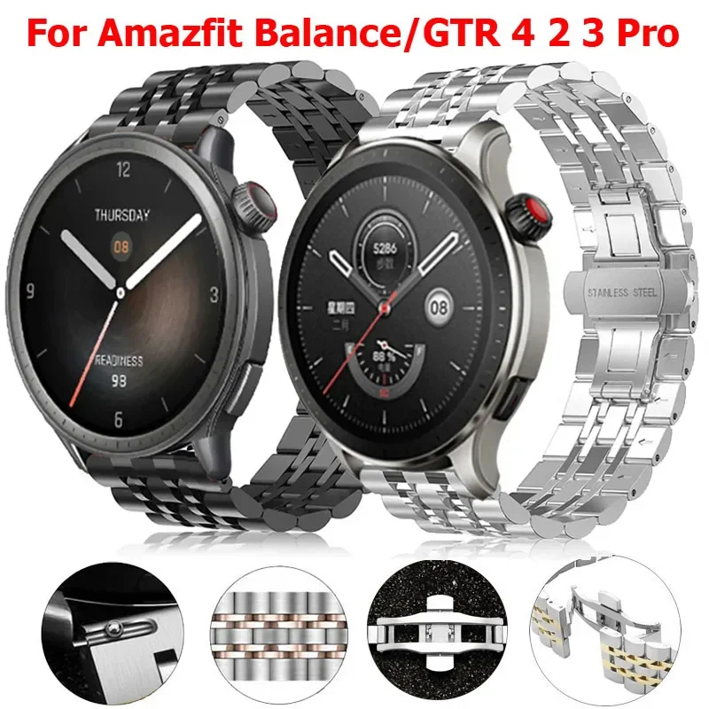 22mm Stainless Steel Watchband For Amazfit Balance Bracelet Metal Strap For Amazfit Bip 5 GTR4 3 3Pro 2e 47mm/Cheetah Pro/Round