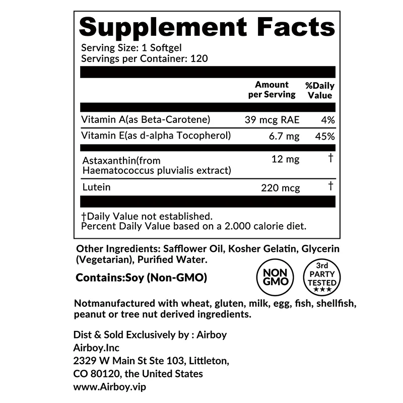 Astaxanthin 12mg - Promotes Cardiovascular Health & Accelerates Metabolism Supporting Eye, Joint & Skin Healt