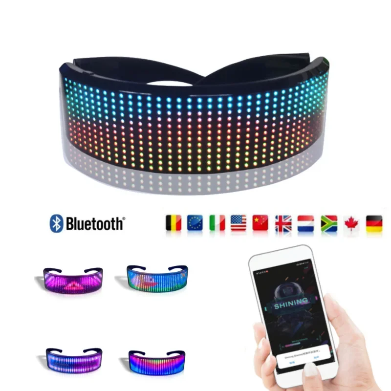 Glasses Birthday Party Flashing Lights Glasses Sunglasses Christmas Gift LED Luminous Glasses APP Full Color Bluetooth Luminous