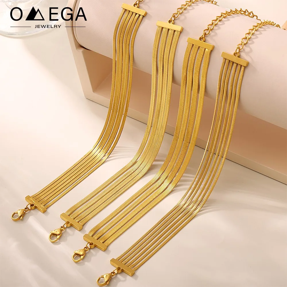 Stainless Steel Multi Chains Bracelets For Women 18k Gold Plated Waterproof Non Tarnish Adjustable Women\'s Snake Chain Bracelet