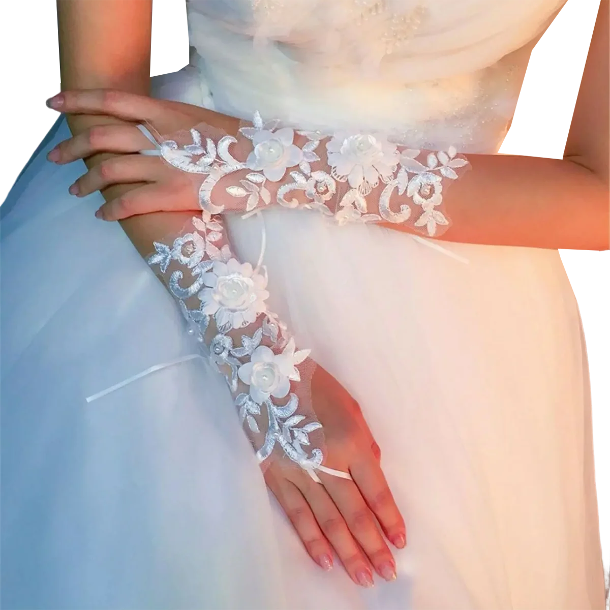 Women’s Wedding Gloves Fingerless Elbow Bridal Gloves Floral Ivory Long Gloves Wedding Accessory for Bride