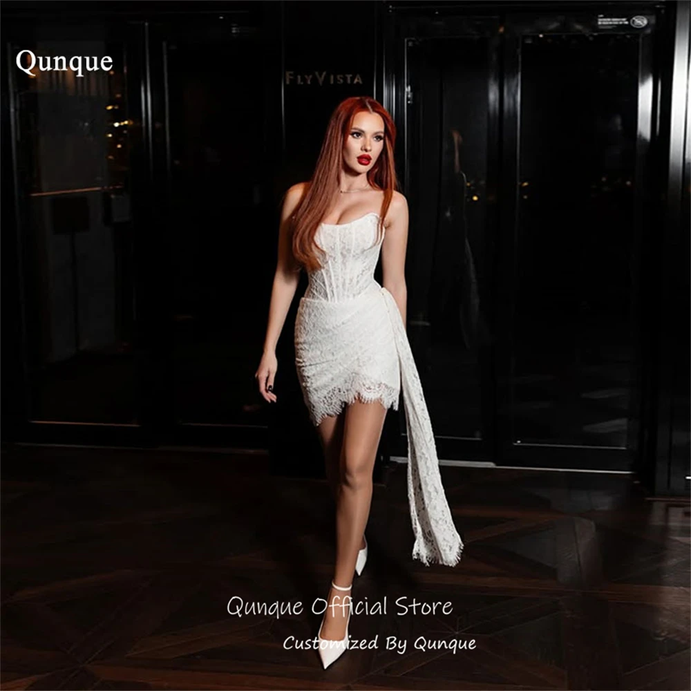 

Qunque Delicate Asymmetric Floral Cocktail Dresses Mini Women's Formal Evening Gowns Lace Birthday Dress Party Gowns Customized