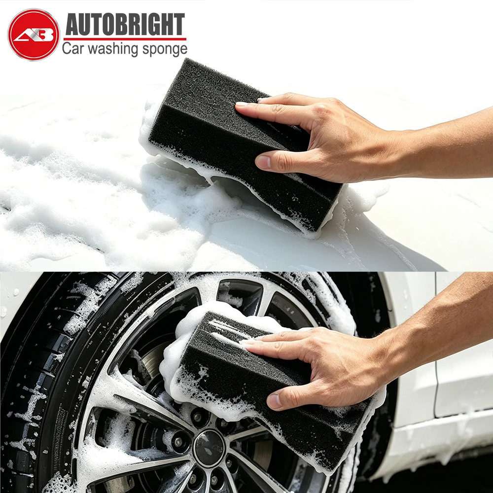 AUTOBIGHT Dual-Use Car Wash Sponge Set Fine&Coarse Pore Wear-Resistant Reusable Black Foam Sponge Auto Detailing & Deep Cleaning