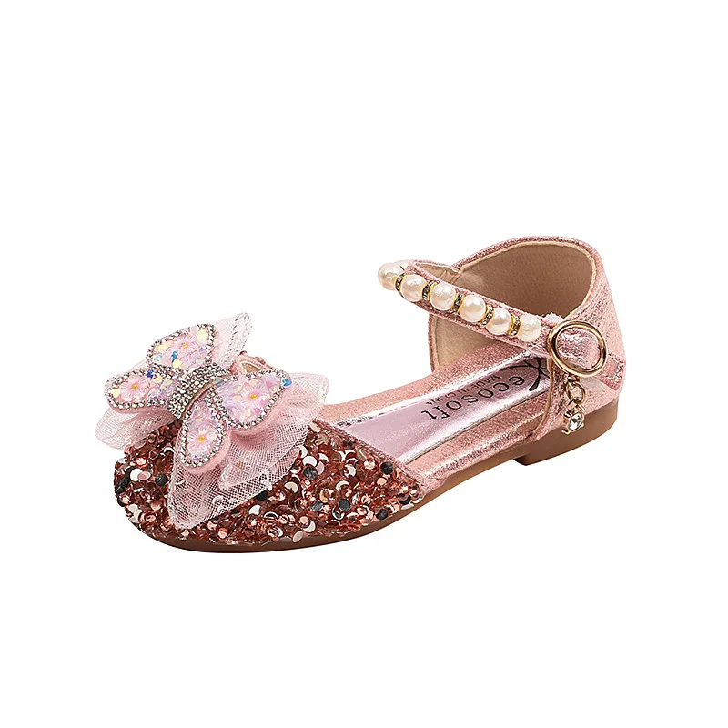 AINYFU Summer Girls Sequins Princess Sandals Children Lace Bow Pearl Sandals New Baby Kids School Party Shoes Size 21-36 J319