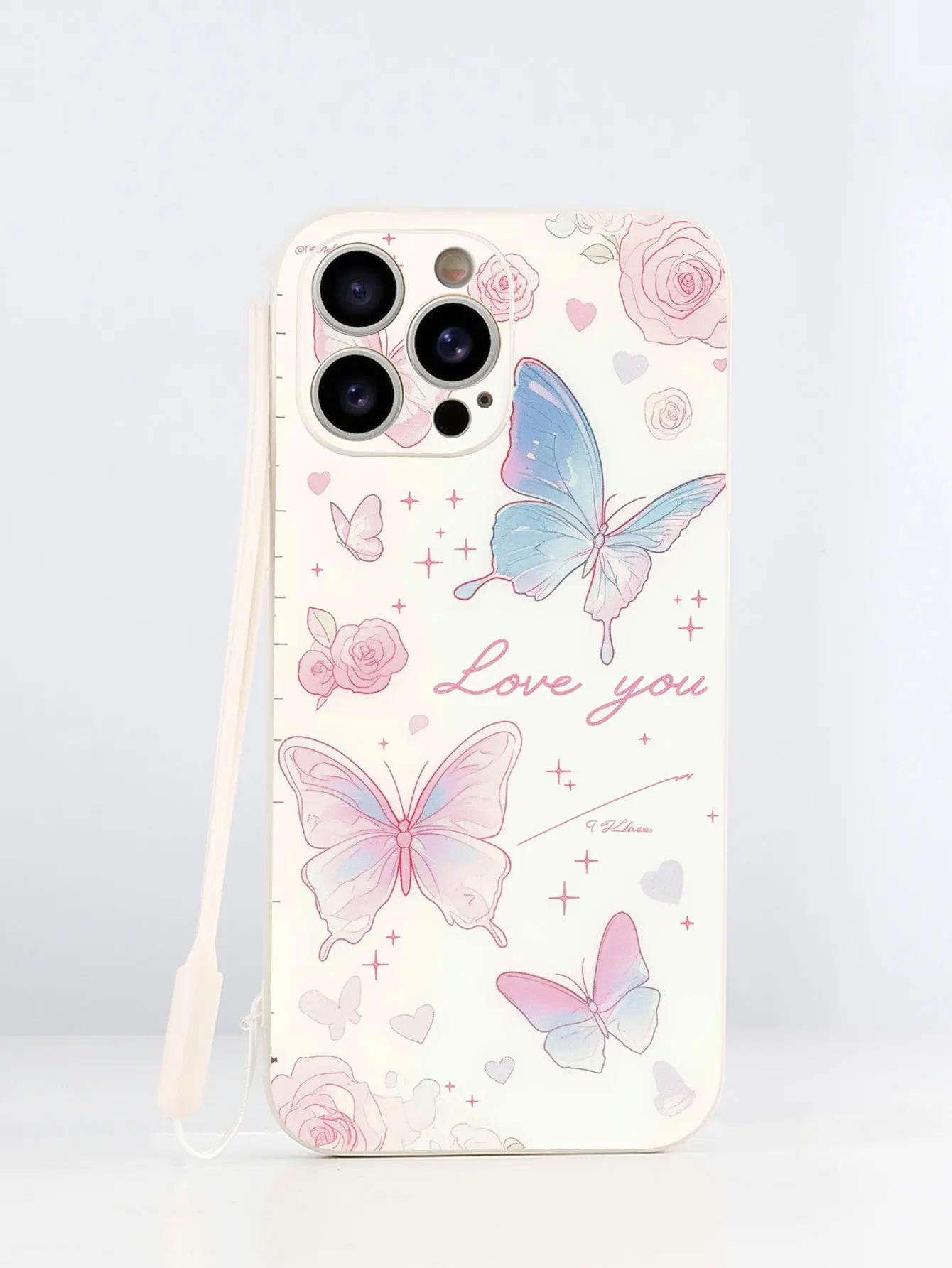 Custodia per telefono con cordino in silicone liquido quadrato di lusso con motivo a farfalla per iPhone 17 Pro Max 16 Plus 15 Pro 17Pro Cover posteriore Funda