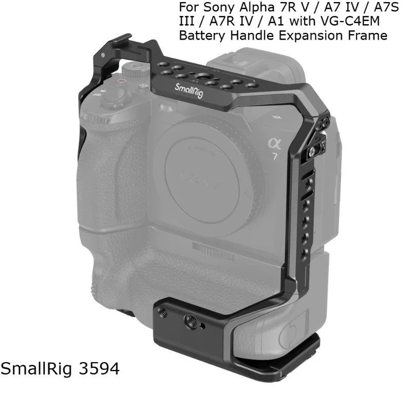 SmallRig 3594 Camera Cage for Sony Alpha 7R V / A7 IV / A7S III / A7R IV / A1 with VG-C4EM Battery Handle Expansion Frame