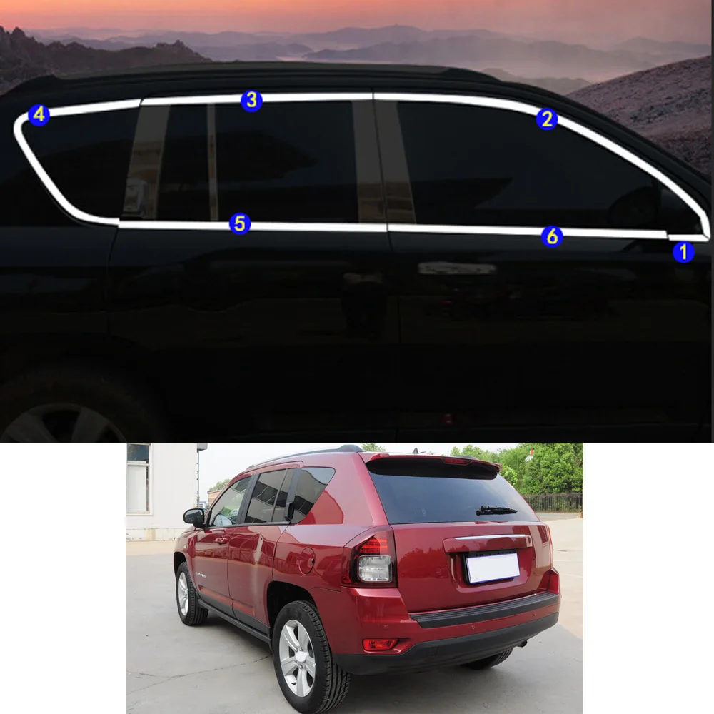 

For Jeep Compass 2009 2010 2011 2012 2013 2014 2015 2016 Car Sticker Garnish Pillar Window Middle Strip Trim Frame Hoods