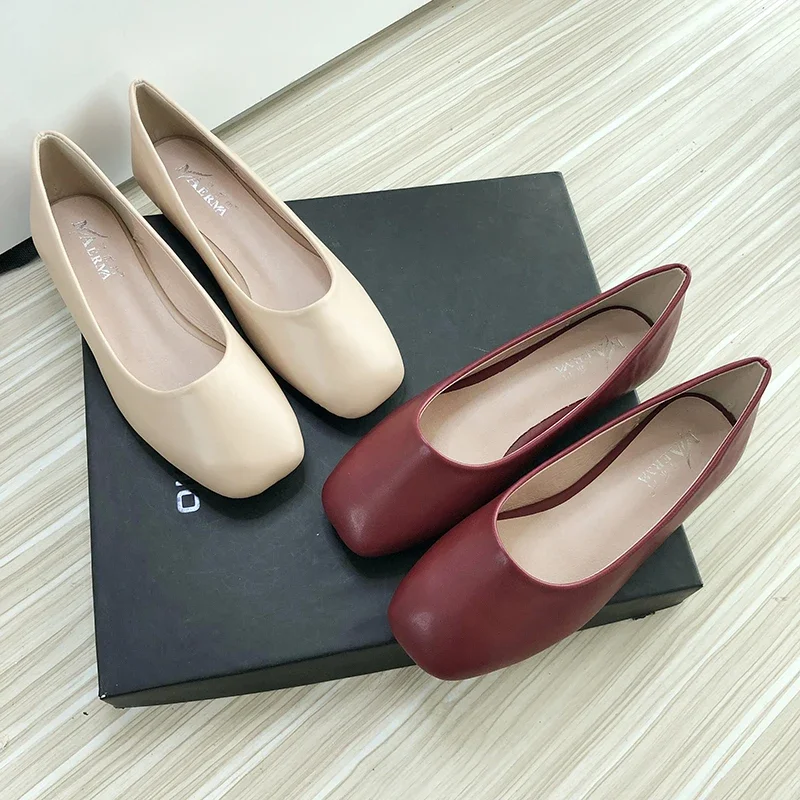 

Весна 2024, женские балетки на плоской подошве, однотонная кожаная повседневная обувь с квадратной головкой, Zapatillas Mujer, женские лоферы Мэри Джейн