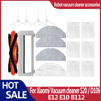 For Xiaomi S20/ D106 E12 E10 B112 Robot Vacuum Cleaner Parts - Main Roller Side Brush HEPA Filter Mop Cloth Dust Bag Accessories