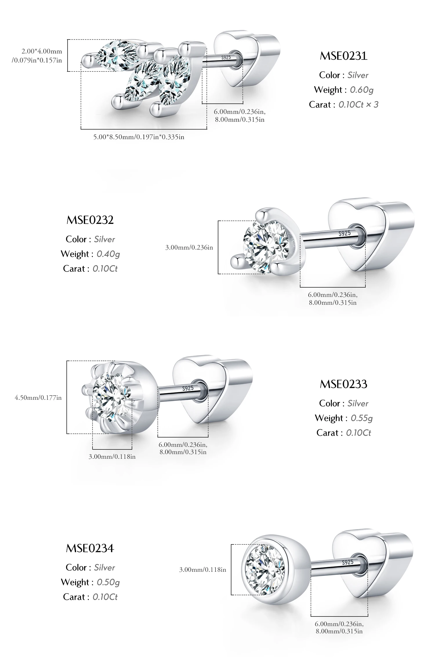 MODIAN 1PC D Moissanite Cartilage Stud 925 Sterling Stapelbare Schraub-Ohrstecker in mehreren Formen für Frauen Urlaubsschmuck – Detail 12