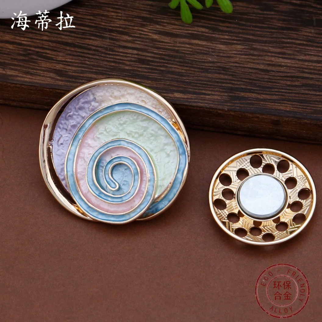 New gradual change enamel color round thread strong magnetic brooch women's simple high sense magnetic suction conch corsage