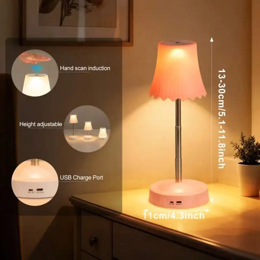 Smart Table Lamp With Gesture Sensor Control, Rechargeable Night Light With RGB 7 Colors & Dimming, 5.12-11.81inch Height Adjustable Desk Lights, Suitable For Party, Bedroom, Living Room, Bar Cabinet,Halloween Birthday Christmas Gifts,Decorations