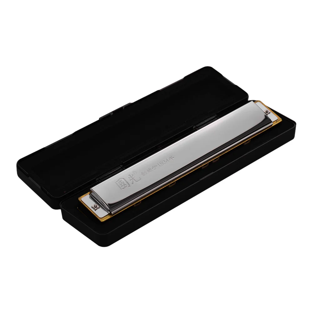 

28 Hole Wide Range Tremolo Harmonica Key of C Mouthorgan Wind Instrument Silver Gold Black 20.8*3*1cm 147g with Case Cleaning