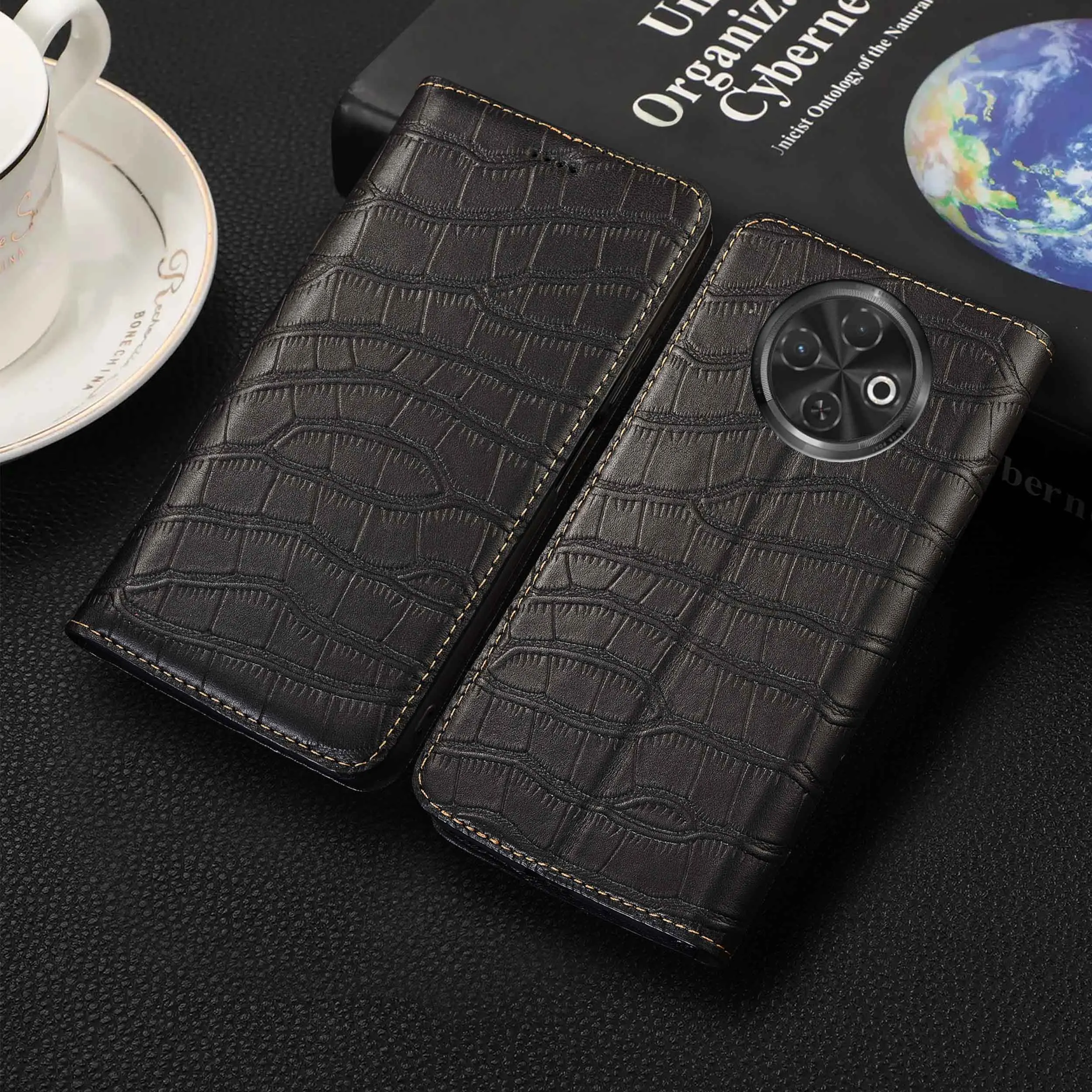 

For Spark 6 Go Air 7 8 8C 9 10 10C 20 30 30C 40 40C Pro Plus 4G 5G Crocodile Belly Pattern Of Genuine Leather Flip Phone Case
