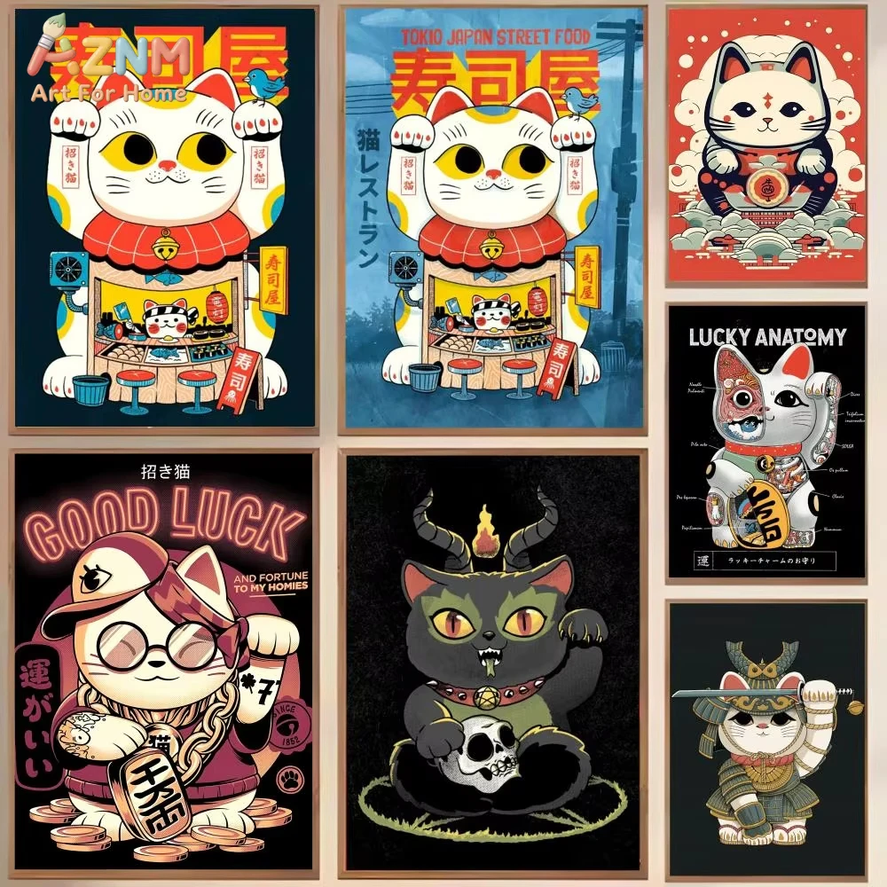 

1pc Lucky Cats Cartoon Poster Modern and Elegant Wall Stickers for Home Decor Living Room Wall Art