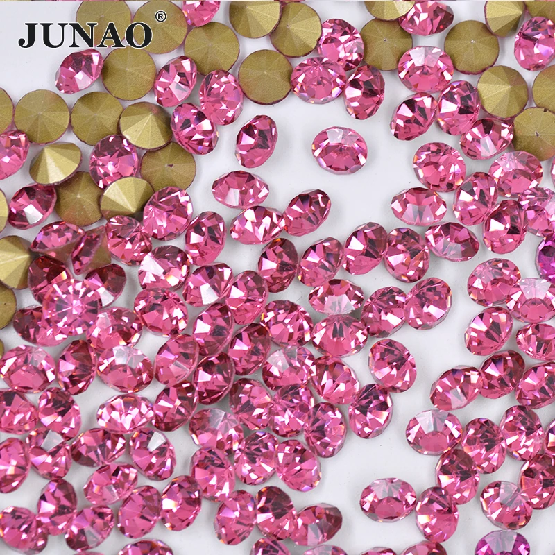 JUNAO SS 6 8 10 12 16 20 30 روز كريستال ثلاثية الأبعاد مسمار الراين غير الإصلاح Pointback ستراس مسمار الفن حجر للمجوهرات الأظافر
