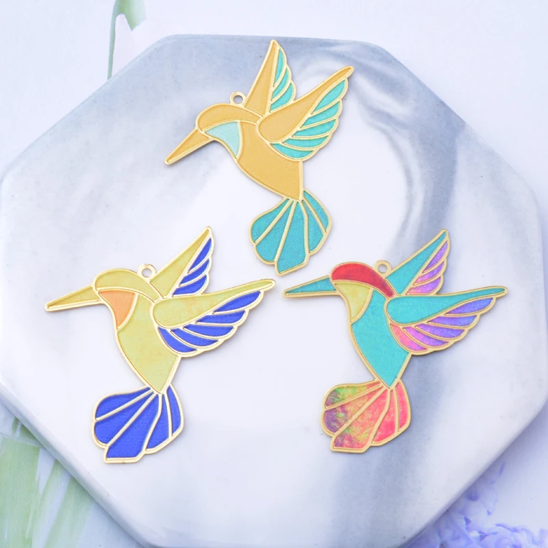 6pcs AD3348 New Design Brass Gold Plated Hummingbird Charms Painted Cute Animal Pendant  Jewelry  Earring Accessories