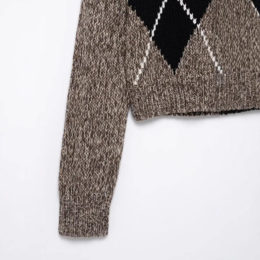 

Women's Casual Knitted Cardigan Rhombus Top Fashion Spring New European American Style Sweater