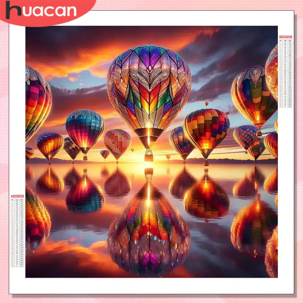 HUACAN Diamant-Gemälde, komplette Kits, Heißluftballon, Landschaft, Wanddekoration, Diamant-Mosaik, Sonnenuntergang, Kreuzstich