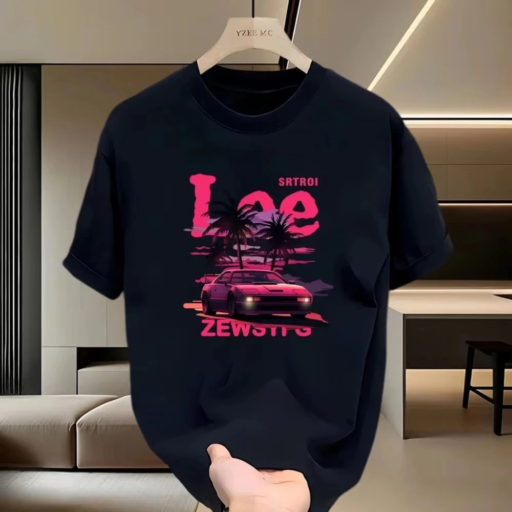 

2025 New Men's Cotton Short Sleeve T-shirt Korean Version of The Trend Fashion with High-end Casual Loose Crew-neck Printed Top