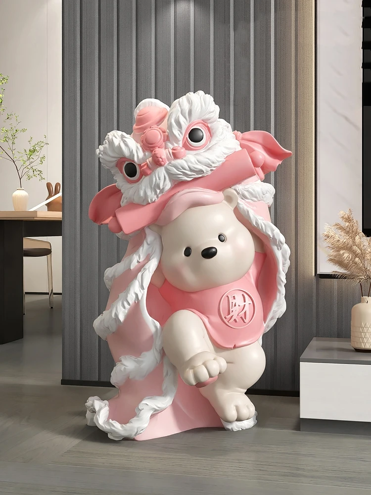 Home Decor Awakening Lion Vitality Bear Statues Floor Decoration Living Room Large Cartoon Animal Welcome Sculpture Art Ornament