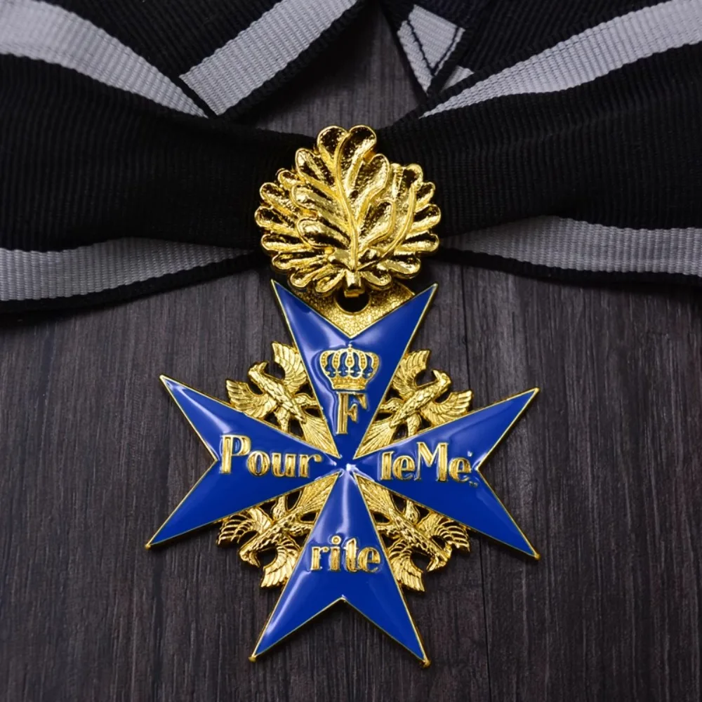 NONE Preußische blaue Max-Kreuz-Medaille, Frederick, europäische Krone, Eichenblatt, Tapferkeit, Medaille, Abzeichen, preußische Medaille, Militärzubehör 10