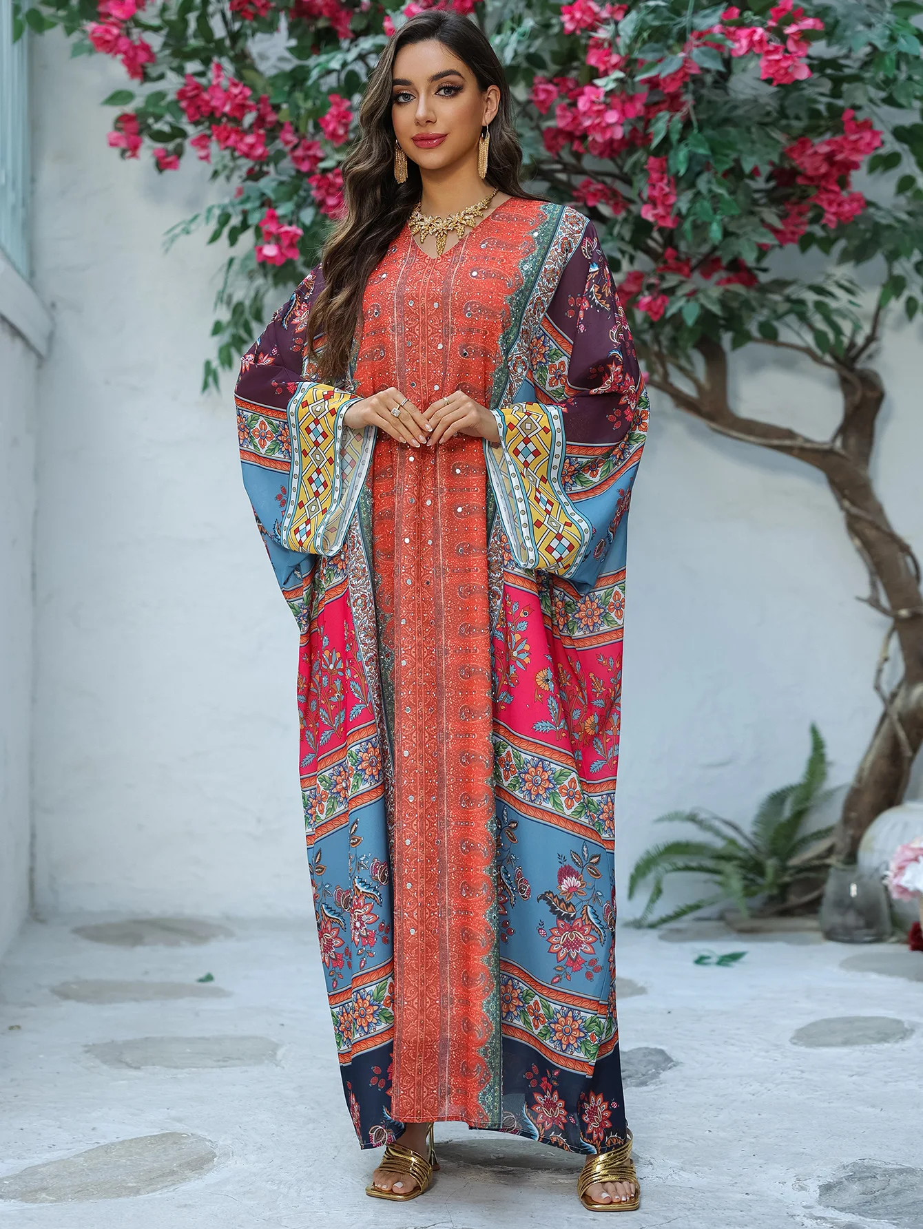 

Eid Print Women Dress Muslim Abaya Jalabiya Diamond Party Caftan Ramadan Long Dresses Vestidos Largos Kaftan Arab Long Robe 2025