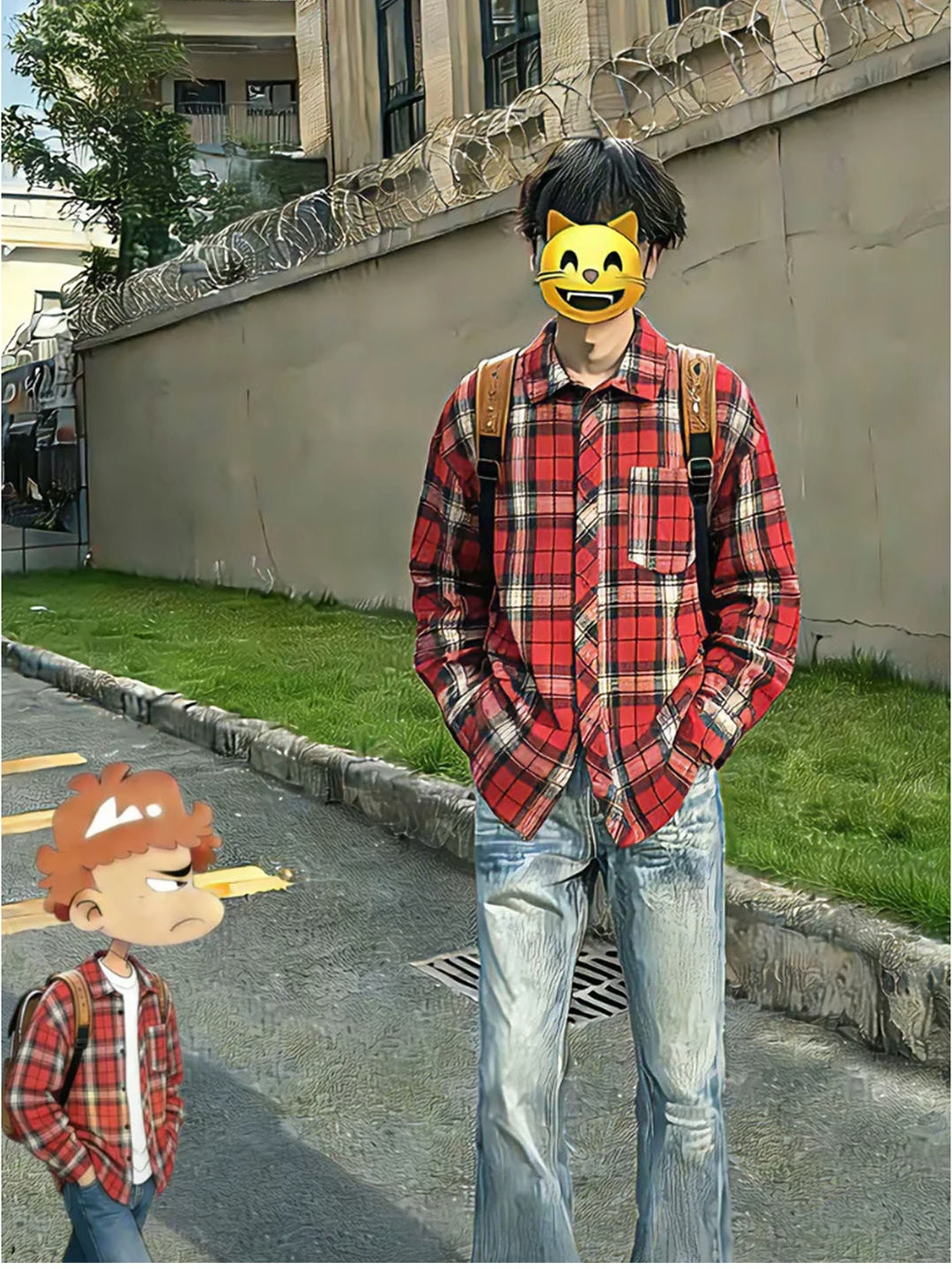 

Red Plaid Long Sve irt Men's Spring Cleanfit Outerwear Casual Loose Fit Youthful Sle Ciwalk Outdoor Fitn Suitable