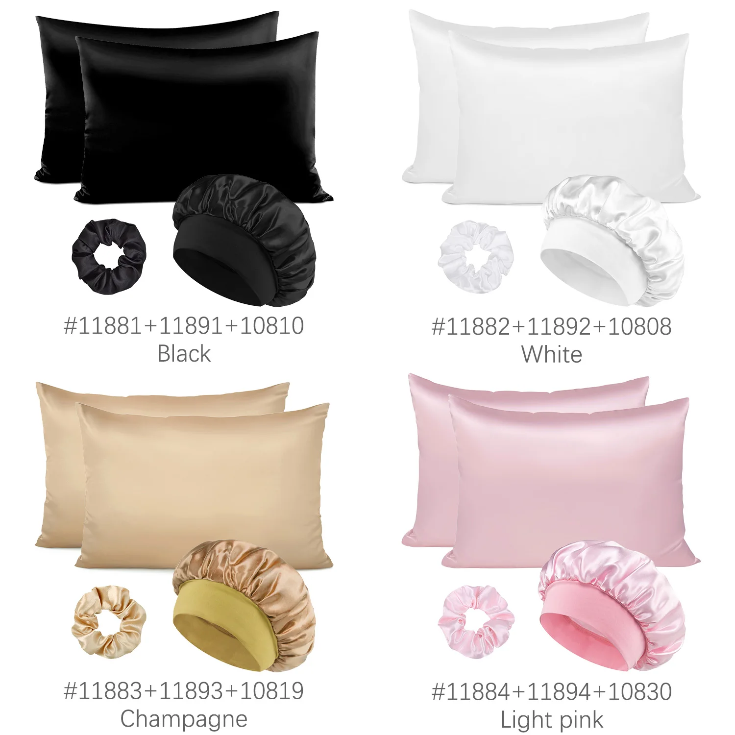 Luxus 4 TEILE/LOS 2 Kissenbezug Haar Scrunchie Nacht Hut Set Mode Imitation Seide Satin Kissenbezug Schlaf Set werkzeug Seidige Kappe – Detail 1