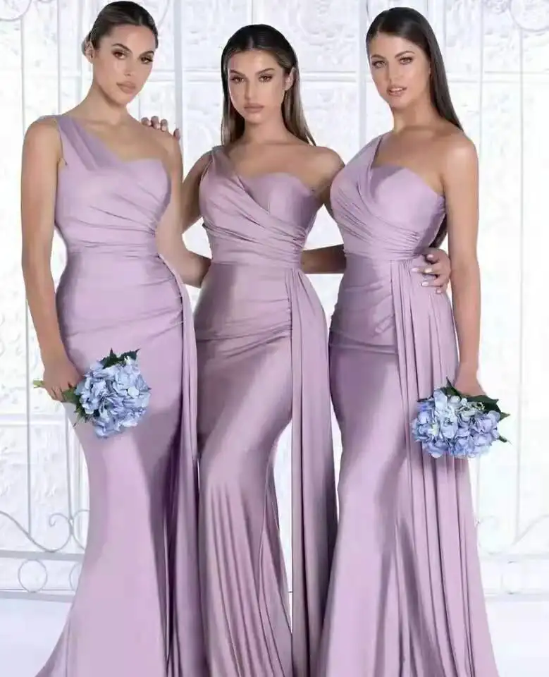 Elegant Mermaid Bridesmaid Dress Women's One Shoulder Evening Dress Wedding Elastic Satin Party Bridesmaid Dress Customization